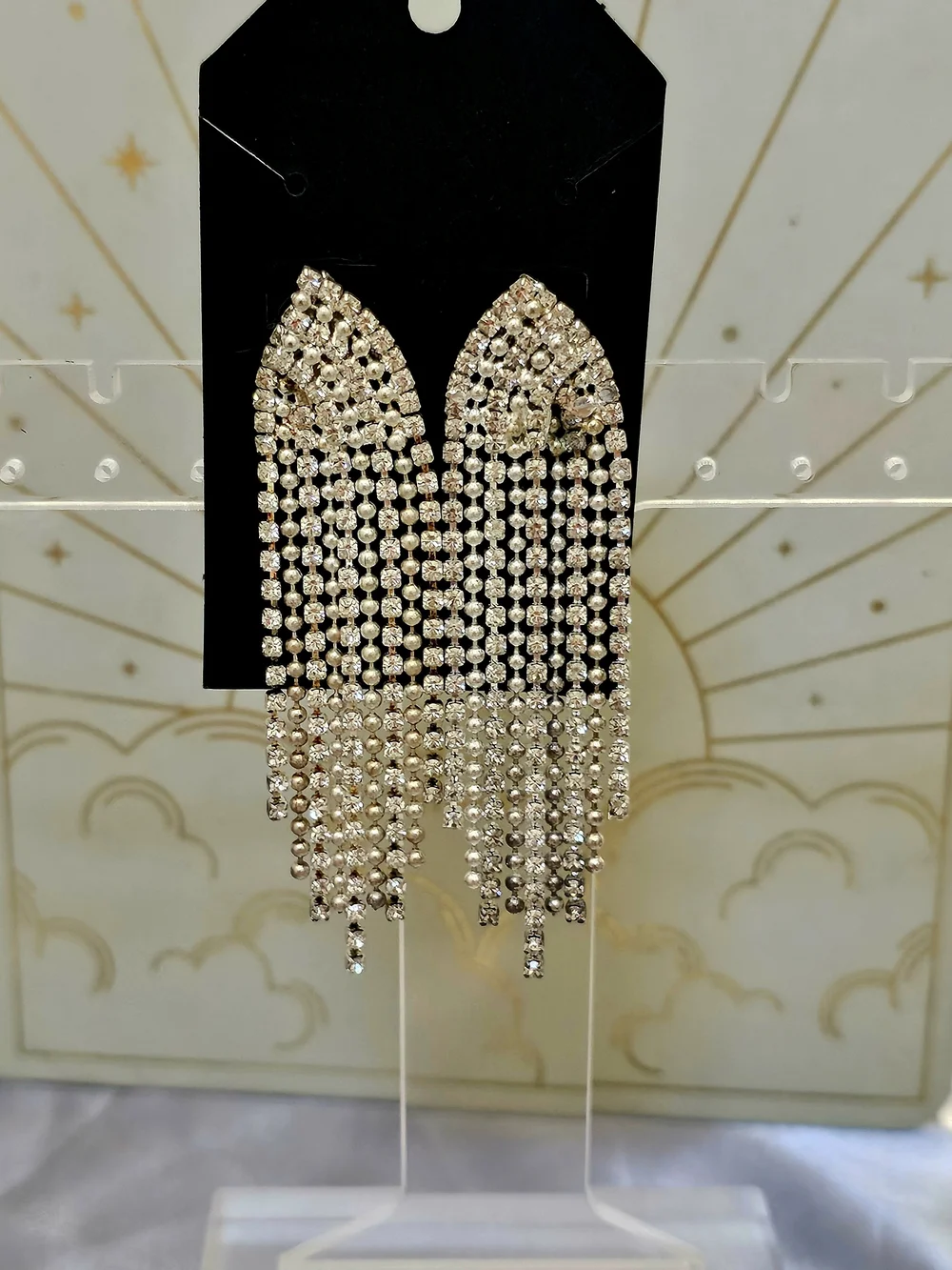 Rhinestone Cascade Fringe Drop Earrings - Gold